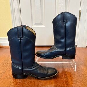 Laredo Blue Leather Round Toe Ropers Womens 8.5M Classic Western Cowboy Boots